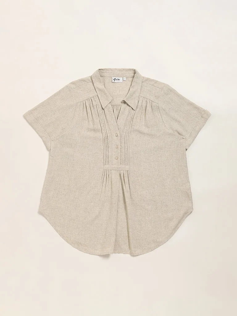 Gia Beige Pintuck Detailed Cotton Blouse
