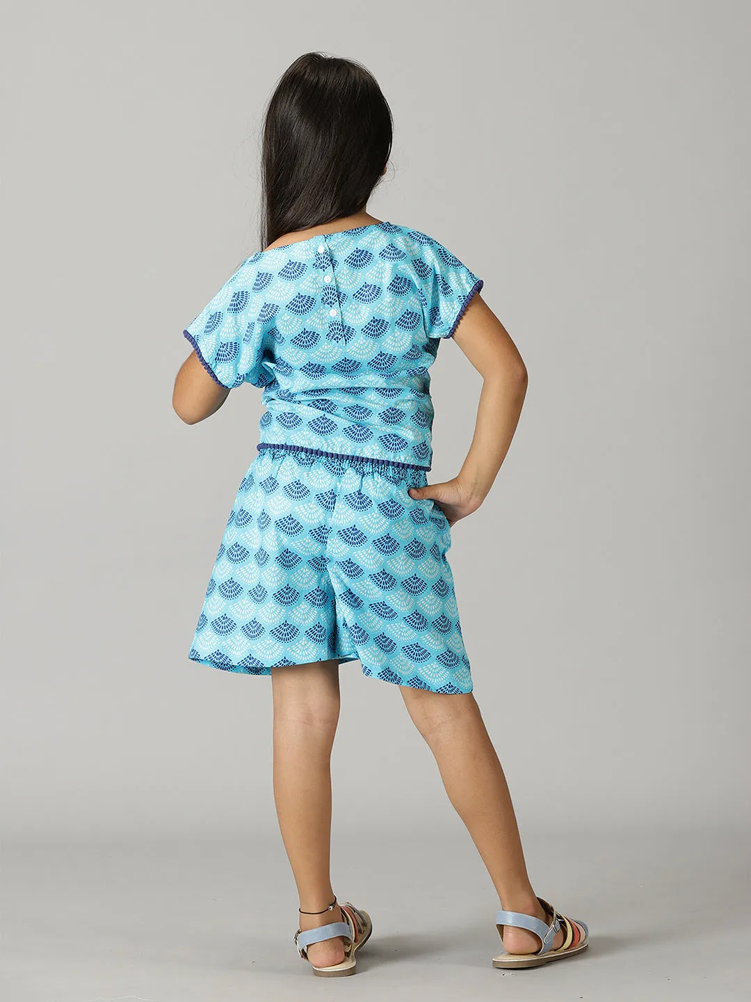 Girls Pom Pom Lace Top and Shorts Co-ord Set