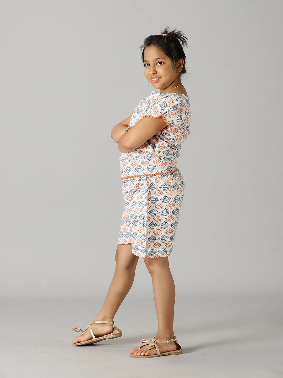 Girls Pom Pom Lace Top and Shorts Co-ord Set