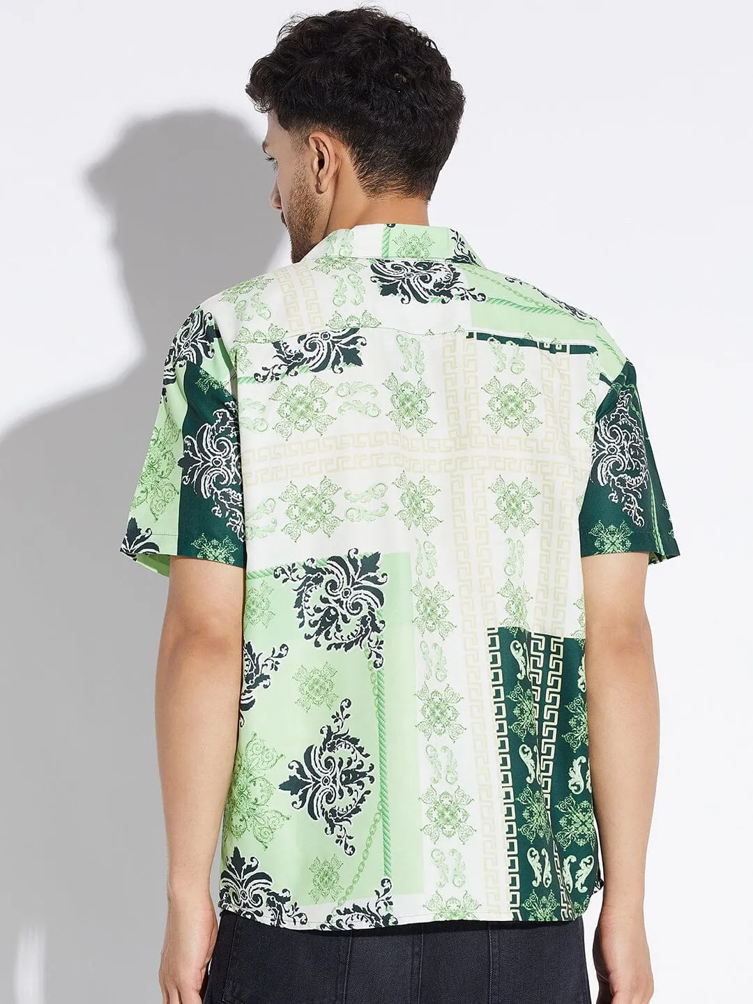 Green Baroque Print Cuban Shirt
