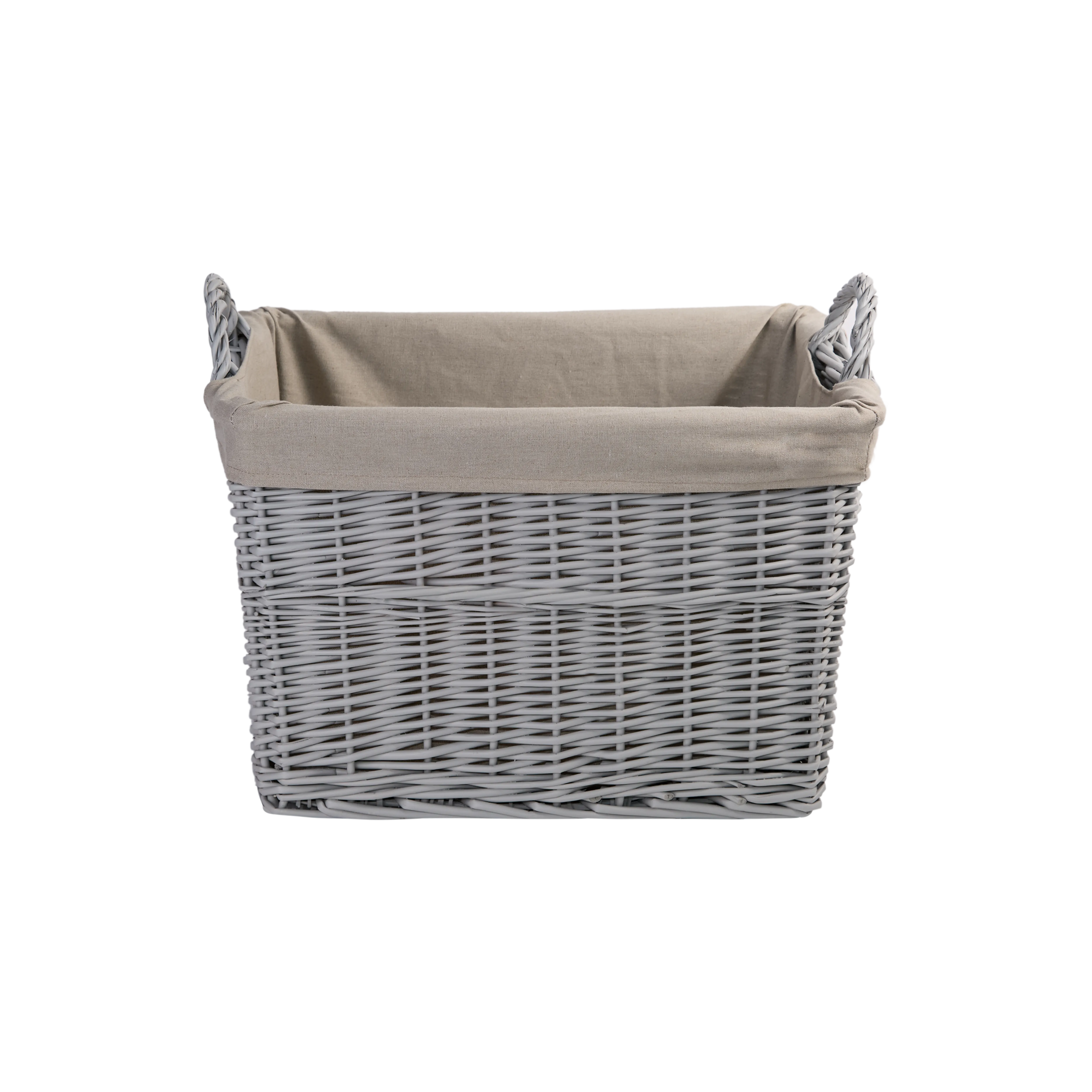 Grey Rectangular Wicker Storage Basket with Lining