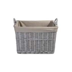 Grey Rectangular Wicker Storage Basket with Lining