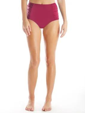 high waist shirred in wine
