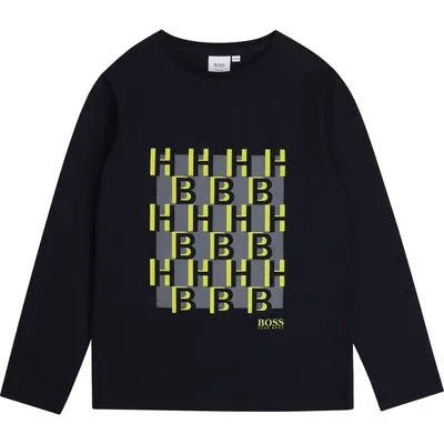 Hugo Boss Boys Long-sleeved slim-fit T-shirt with monogram print J25G38