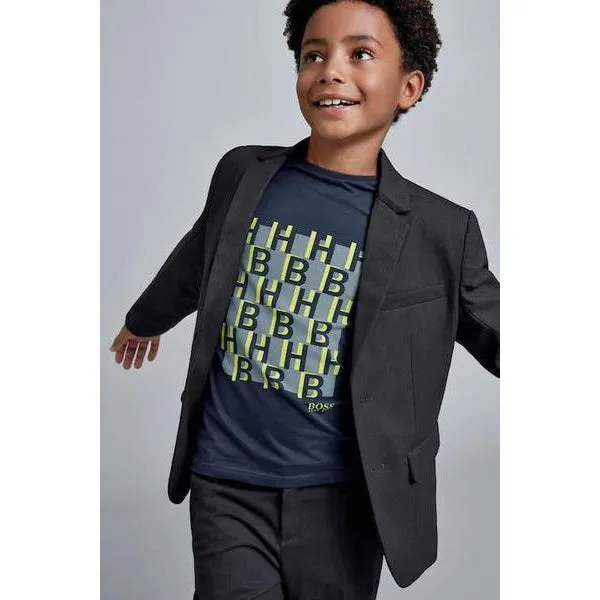 Hugo Boss Boys Long-sleeved slim-fit T-shirt with monogram print J25G38