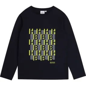 Hugo Boss Boys Long-sleeved slim-fit T-shirt with monogram print J25G38