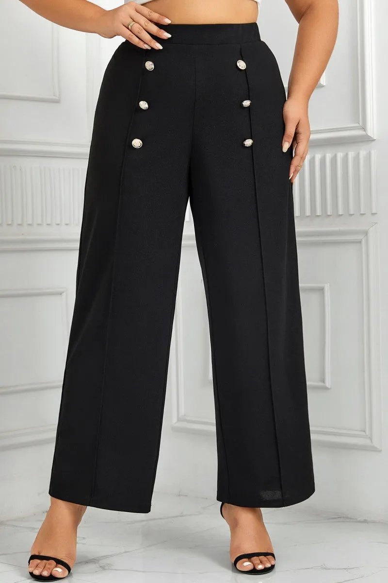 hulianfu Casual Solid Patchwork Plus Size Trousers