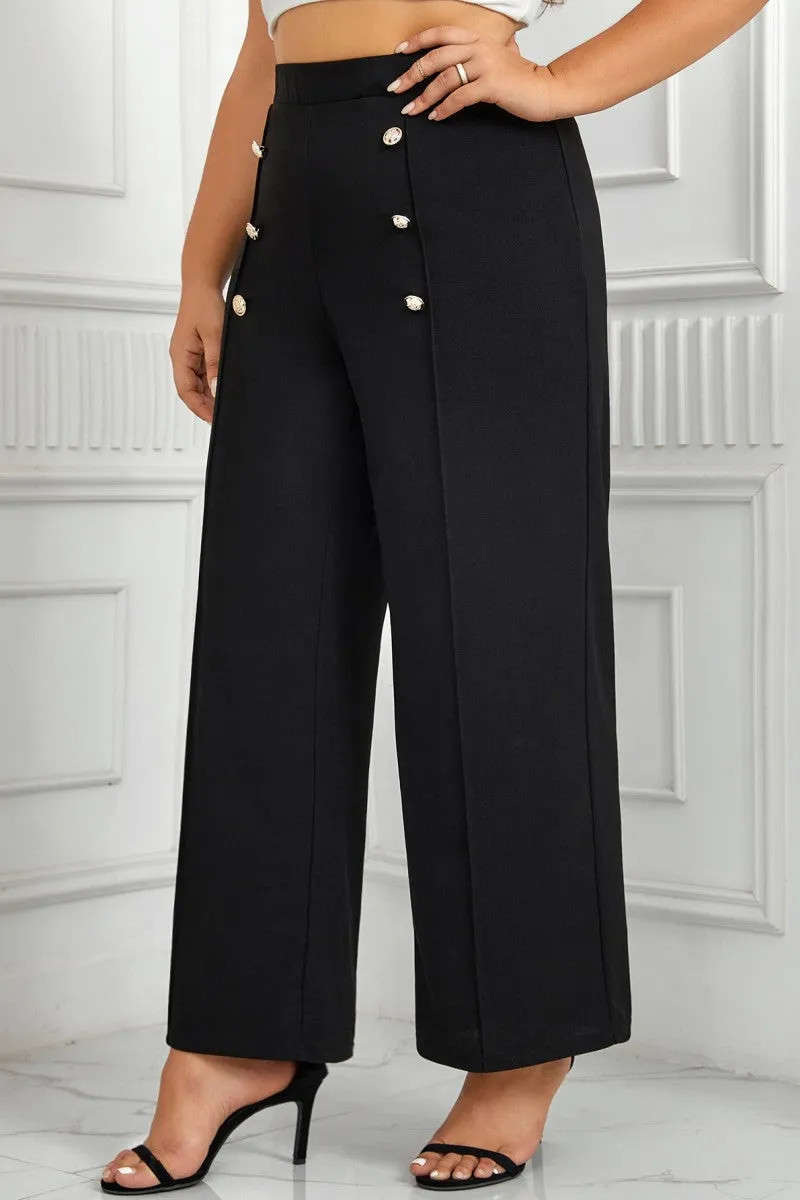 hulianfu Casual Solid Patchwork Plus Size Trousers