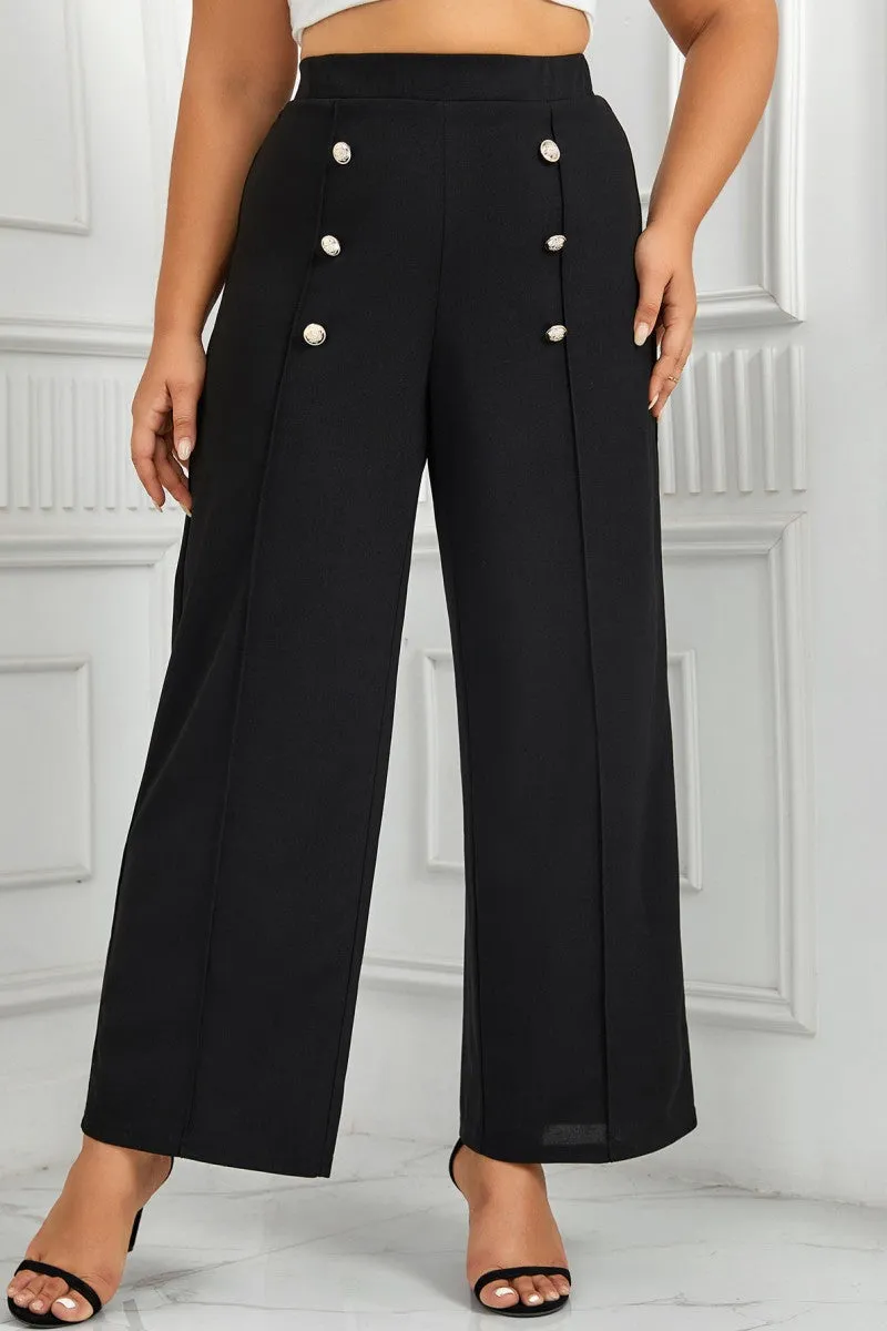 hulianfu Casual Solid Patchwork Plus Size Trousers
