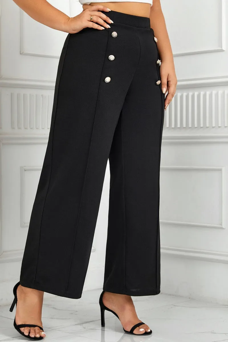 hulianfu Casual Solid Patchwork Plus Size Trousers