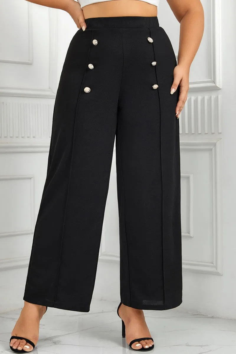 hulianfu Casual Solid Patchwork Plus Size Trousers