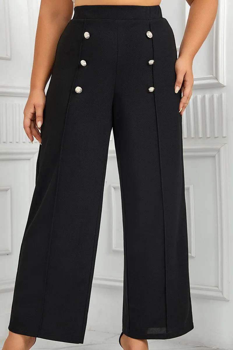 hulianfu Casual Solid Patchwork Plus Size Trousers