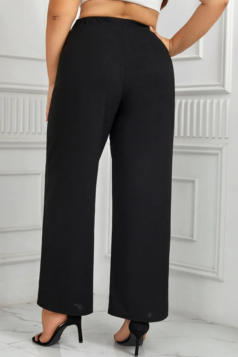 hulianfu Casual Solid Patchwork Plus Size Trousers