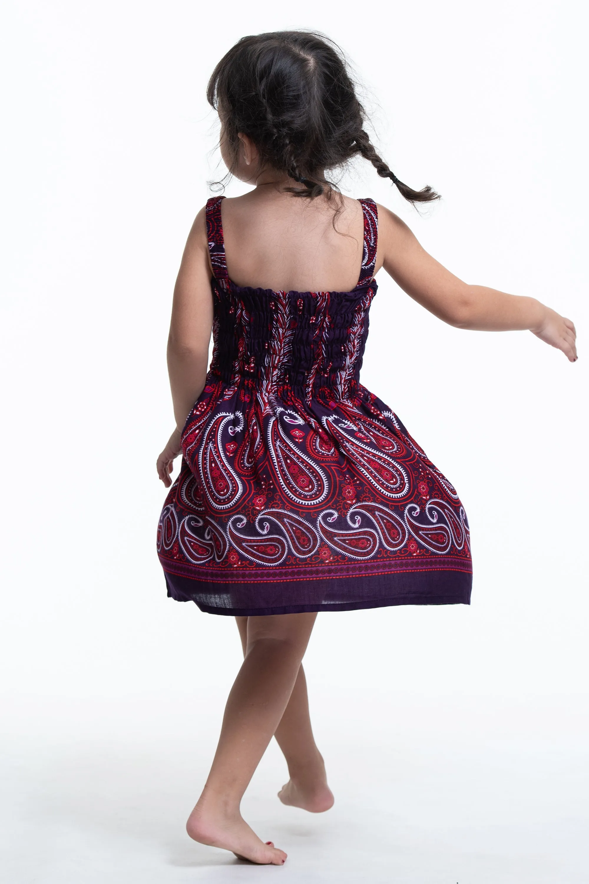 Kids Paisley Feathers Smock Dress in Purple