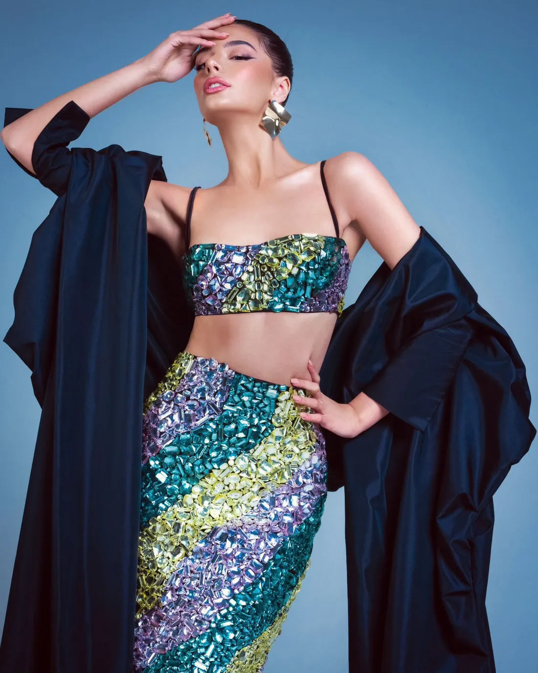 Layla Colorful Crystal Elegant Set Evening Dress