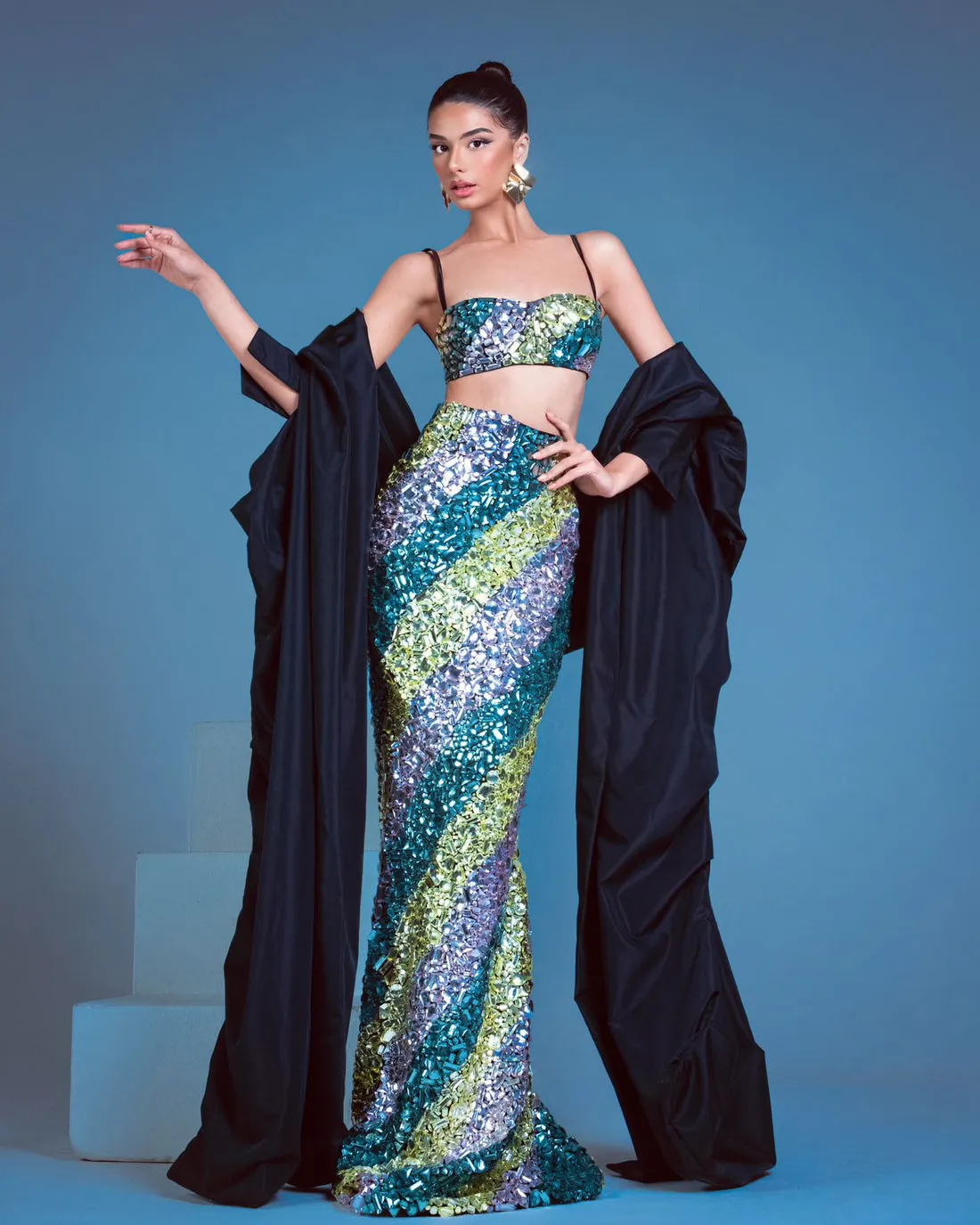 Layla Colorful Crystal Elegant Set Evening Dress