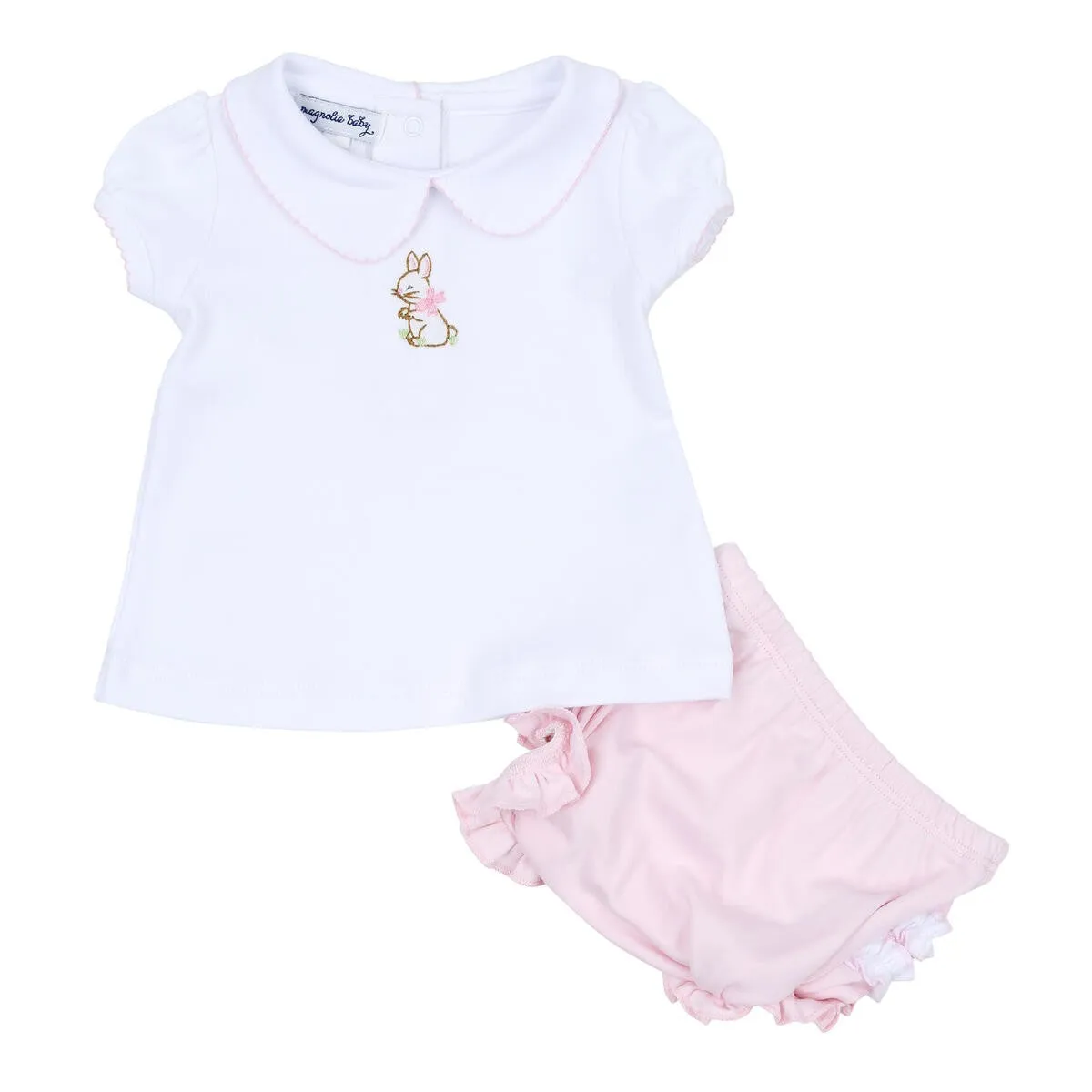 Magnolia Baby Girls Pink Vintage Bunny Embroidered Bloomers Set