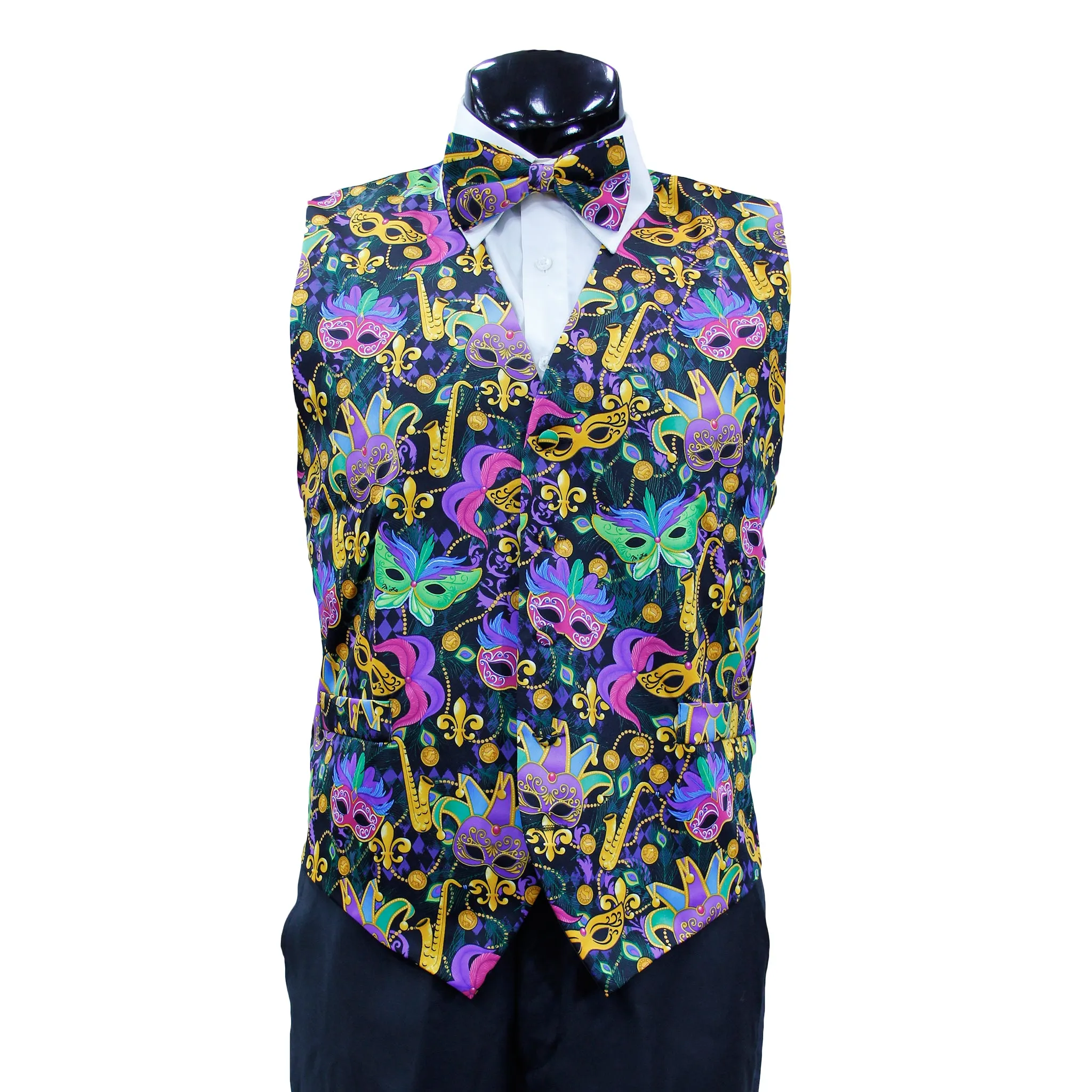 Mardi Gras Vest with matching Bow Tie #2 (Mask/Sax)