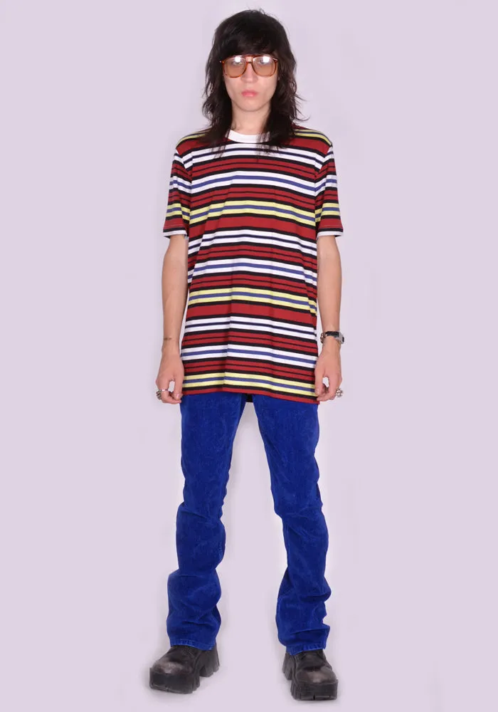 MARNI HUMU0151EX-3 STRIPE T-SHIRT BURGUNDY/YELLOW/BLACK