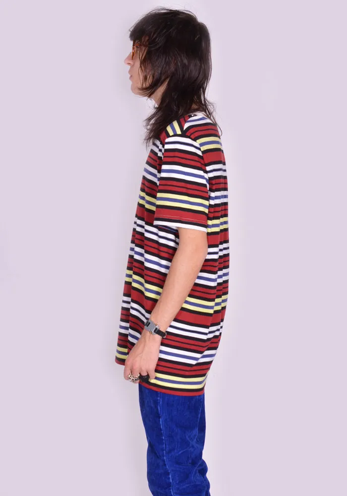 MARNI HUMU0151EX-3 STRIPE T-SHIRT BURGUNDY/YELLOW/BLACK