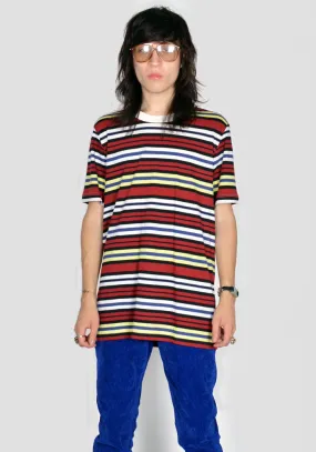 MARNI HUMU0151EX-3 STRIPE T-SHIRT BURGUNDY/YELLOW/BLACK