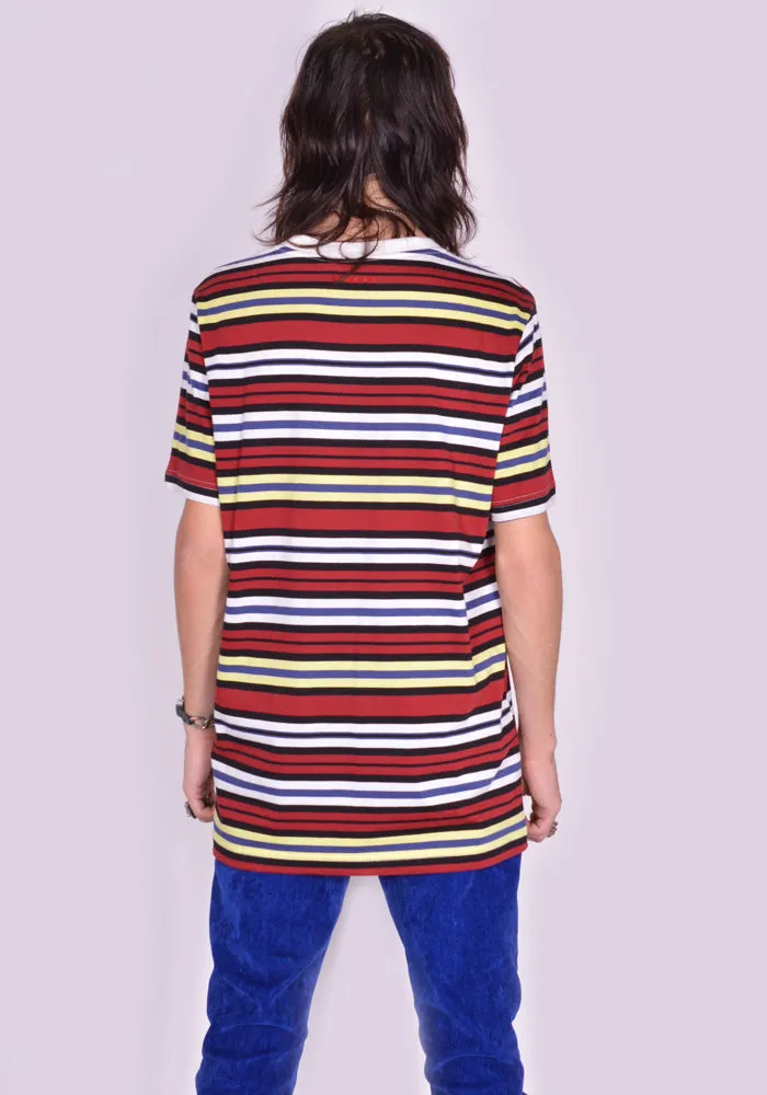 MARNI HUMU0151EX-3 STRIPE T-SHIRT BURGUNDY/YELLOW/BLACK