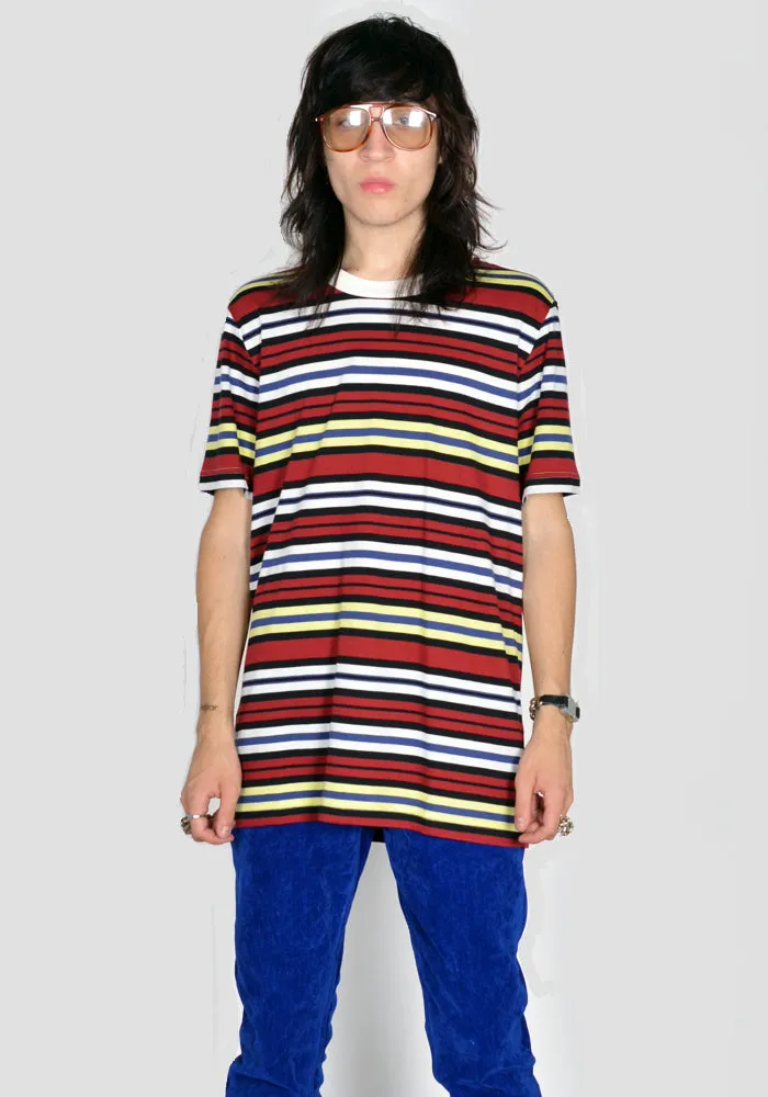 MARNI HUMU0151EX-3 STRIPE T-SHIRT BURGUNDY/YELLOW/BLACK