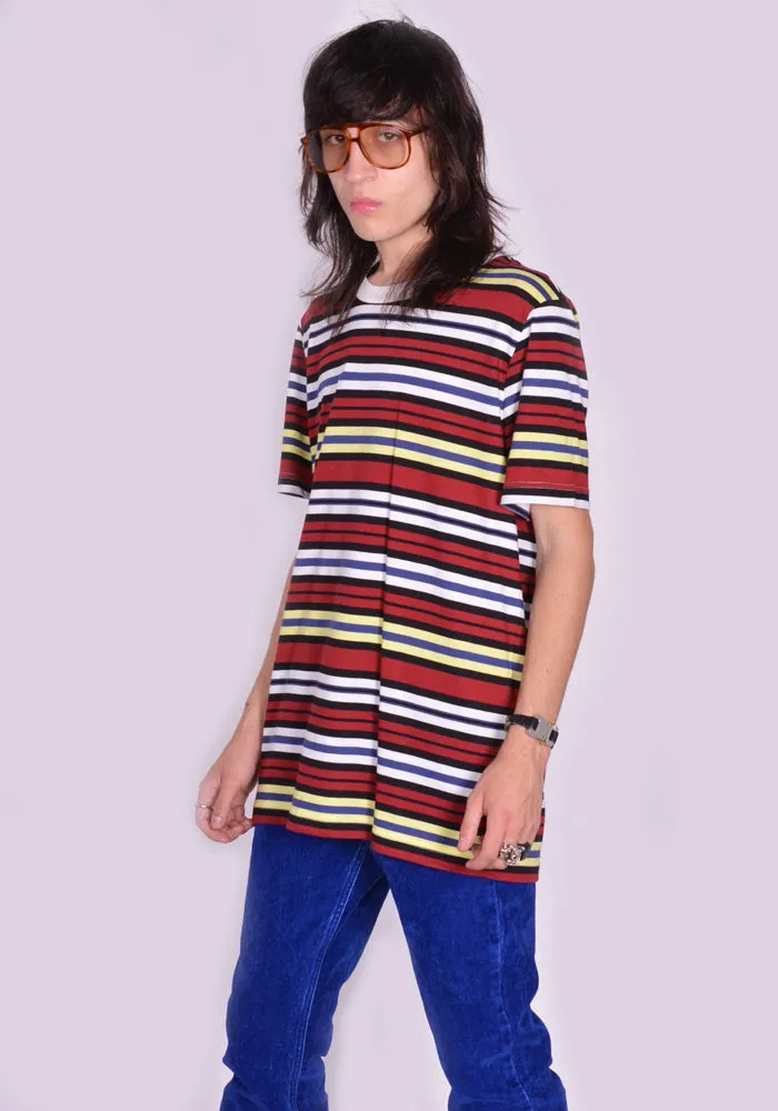 MARNI HUMU0151EX-3 STRIPE T-SHIRT BURGUNDY/YELLOW/BLACK