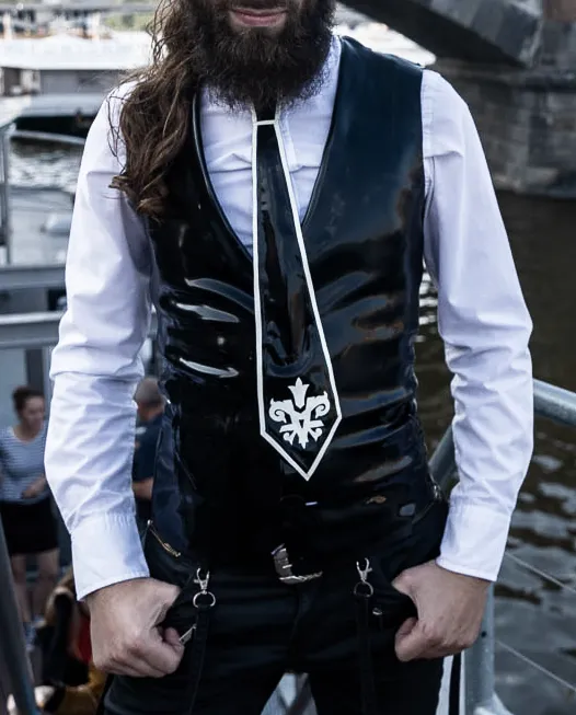 Men's Buttoned Latex Waistcoat with Inner Fabric Lining