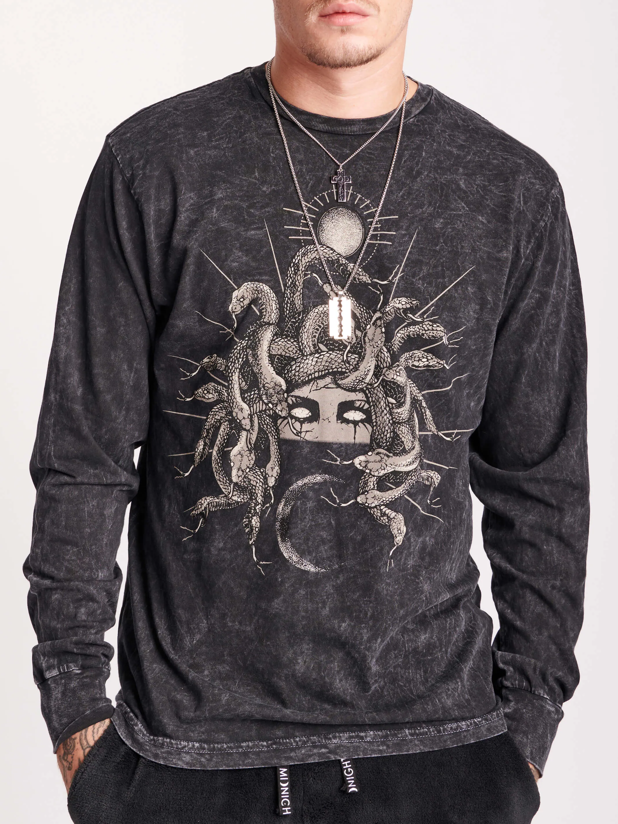 Mineral Wash Medusa Sleeve T-Shirt
