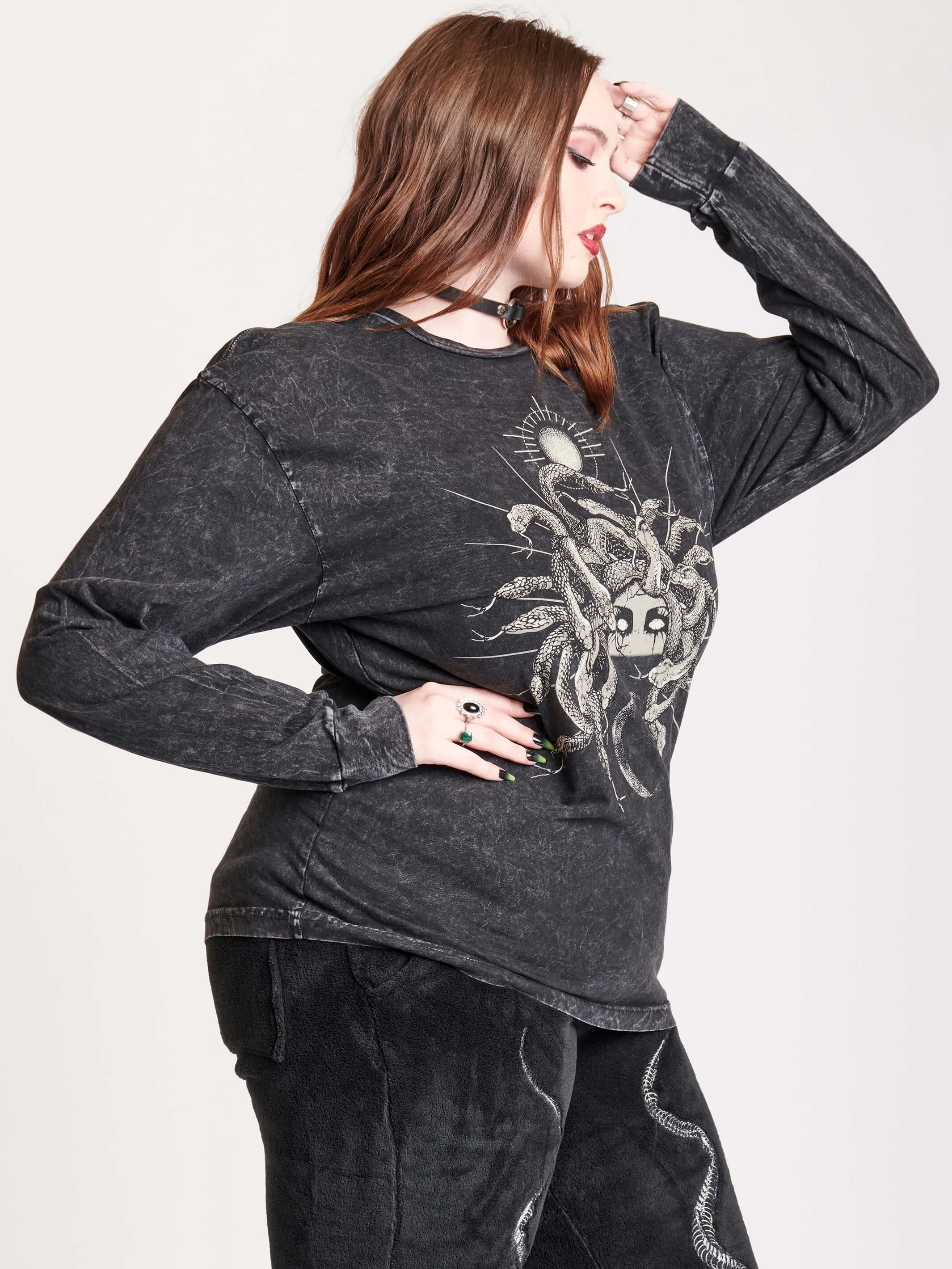 Mineral Wash Medusa Sleeve T-Shirt