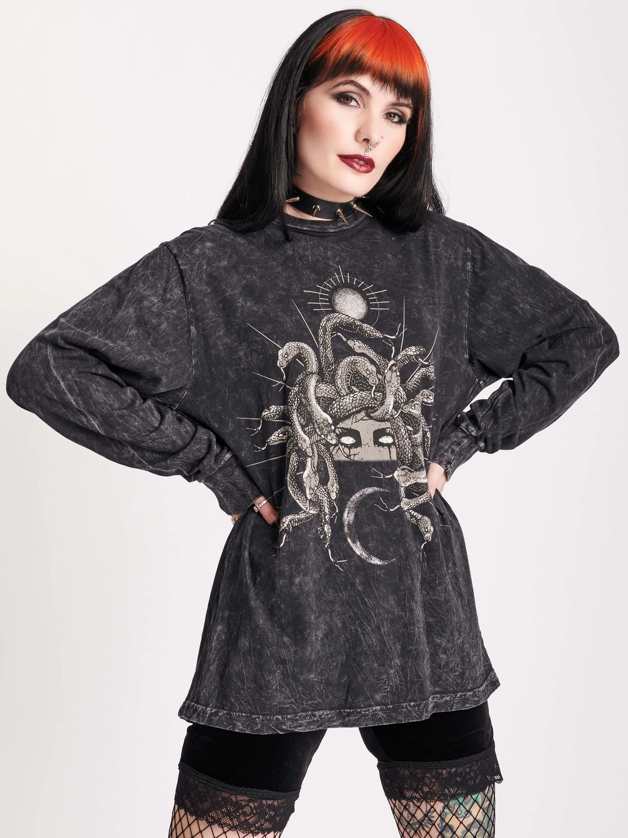 Mineral Wash Medusa Sleeve T-Shirt