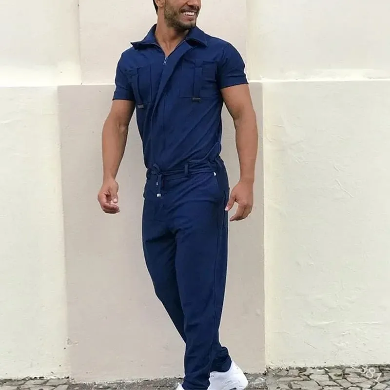 New Cotton European and American Men's trousers casual one-piece suits belted uniforms uniforms overalls men's jumpsuit S3187161