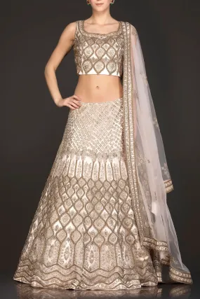 Nude Colour Net Lehenga Top Dupatta With Heavy Zari Embroidery