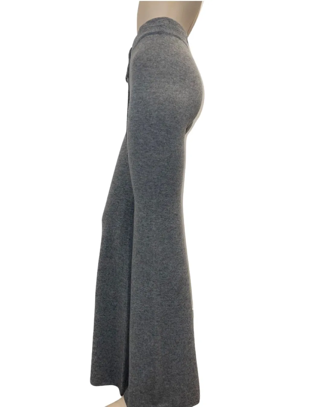 Recycled Cashmere high waisted, wide leg knit pant in heather grey