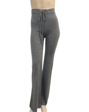 Recycled Cashmere high waisted, wide leg knit pant in heather grey