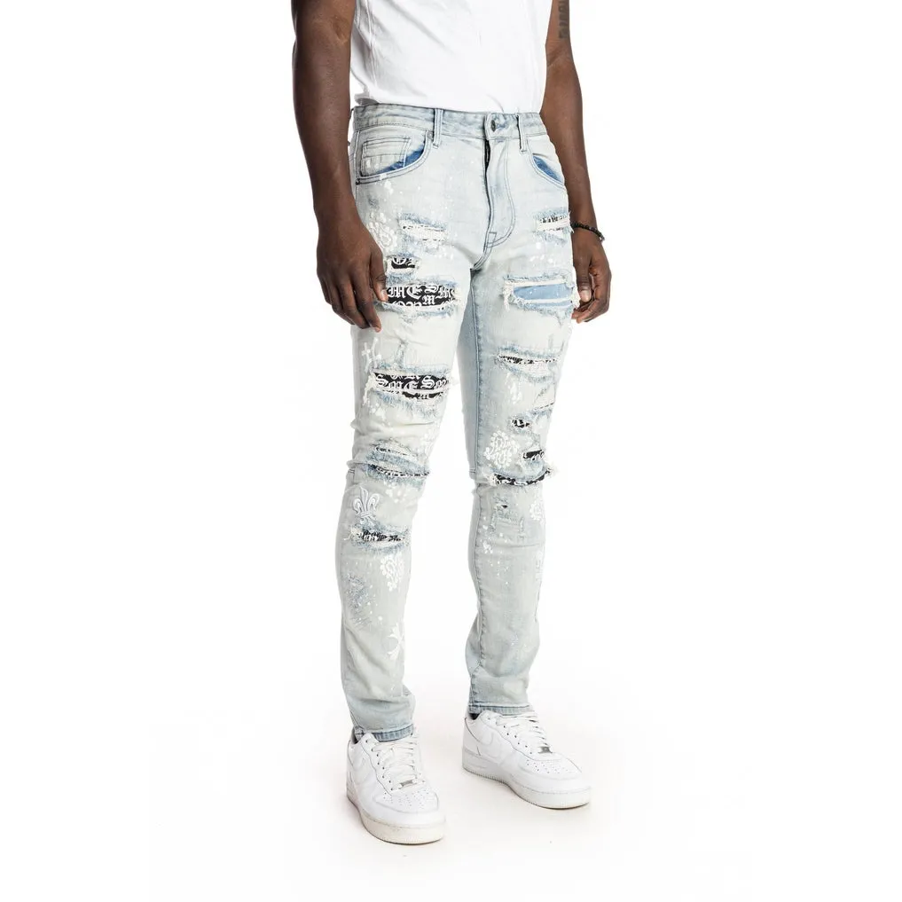 Rip And Repair Fashion Jeans - Hazy Blue