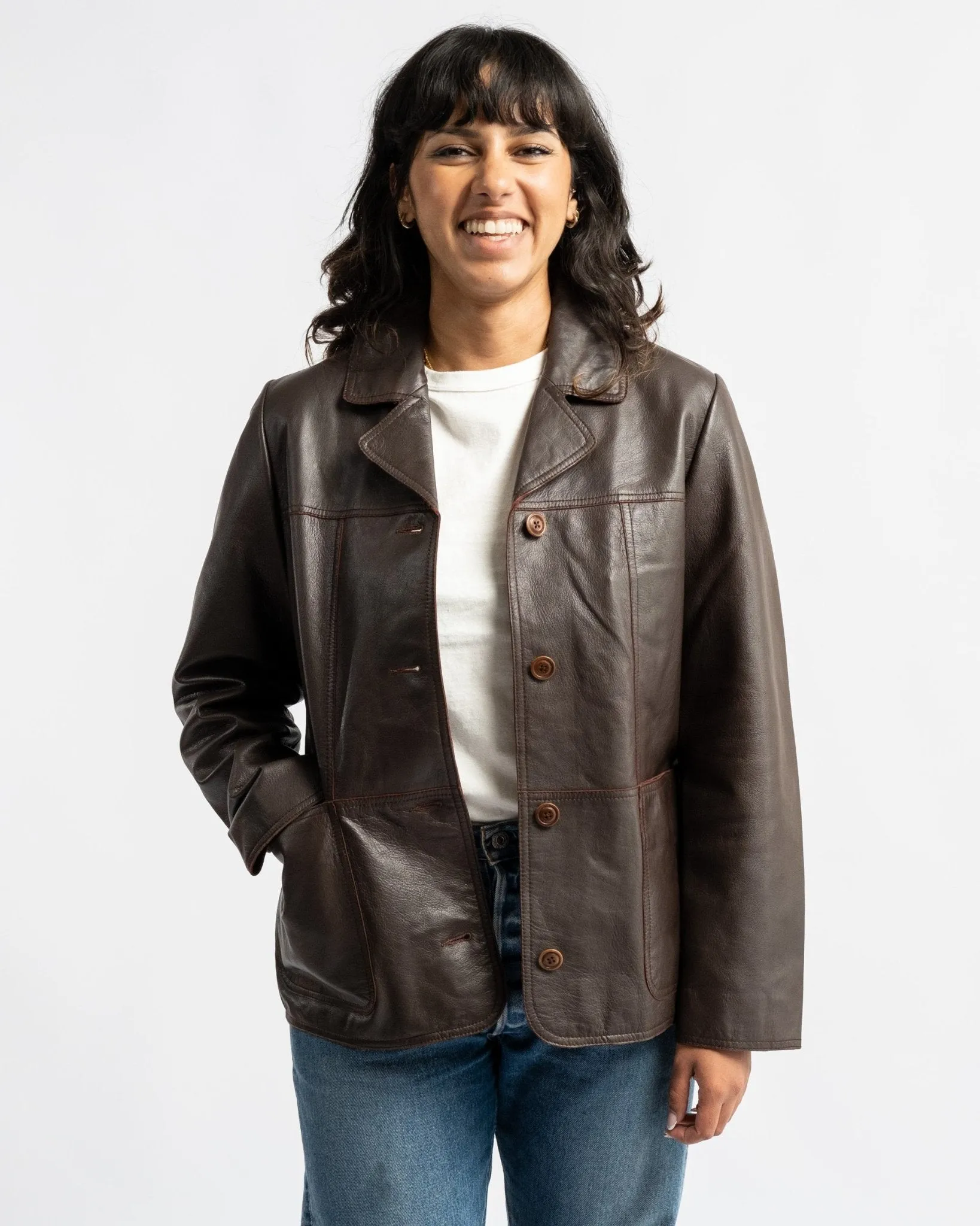 Saga Leather Blazer Dark Brown
