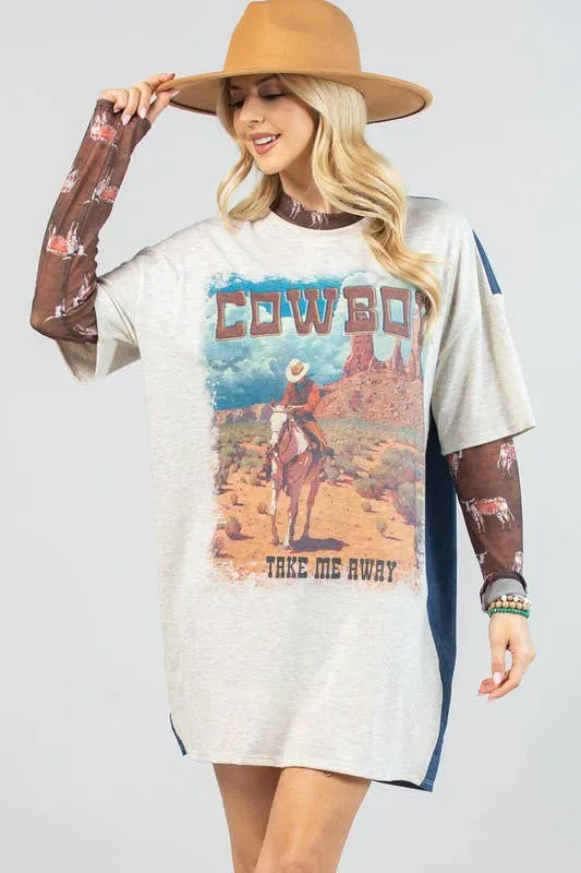 SIMONE LONGHORN PRINT SEMI SHEER MESH TOP