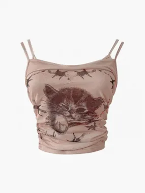 Ästhetisches Katzenprint Camisole im Y2K-Stil