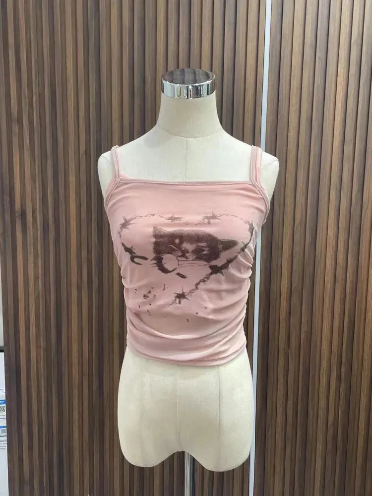 Ästhetisches Katzenprint Camisole im Y2K-Stil