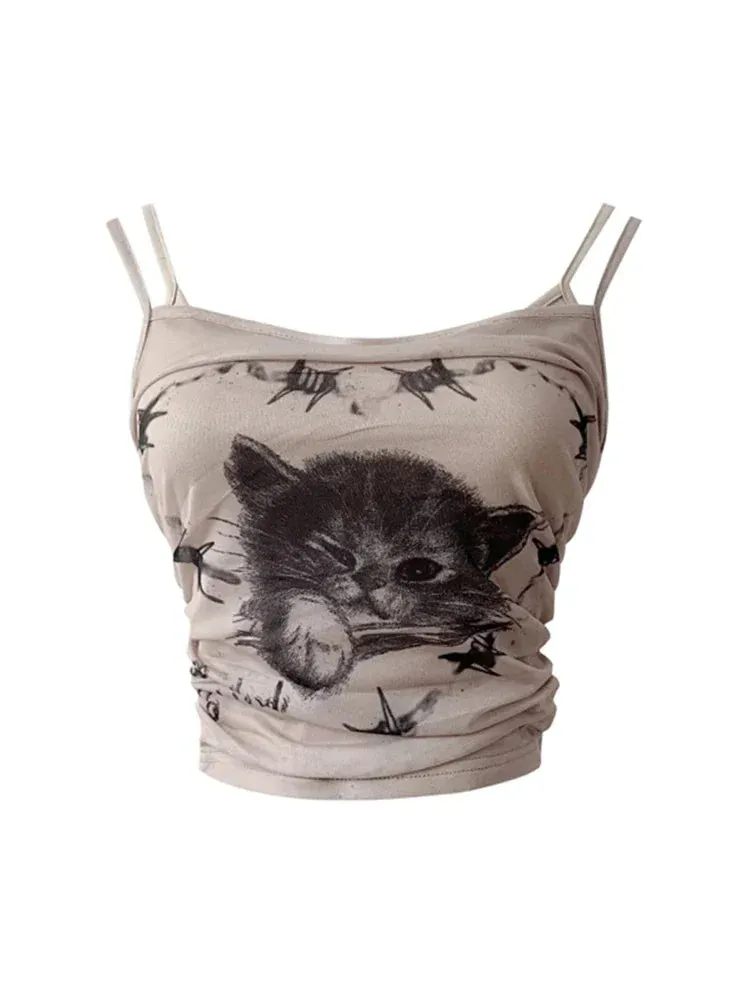 Ästhetisches Katzenprint Camisole im Y2K-Stil