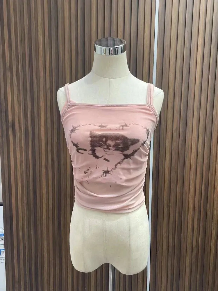 Ästhetisches Katzenprint Camisole im Y2K-Stil