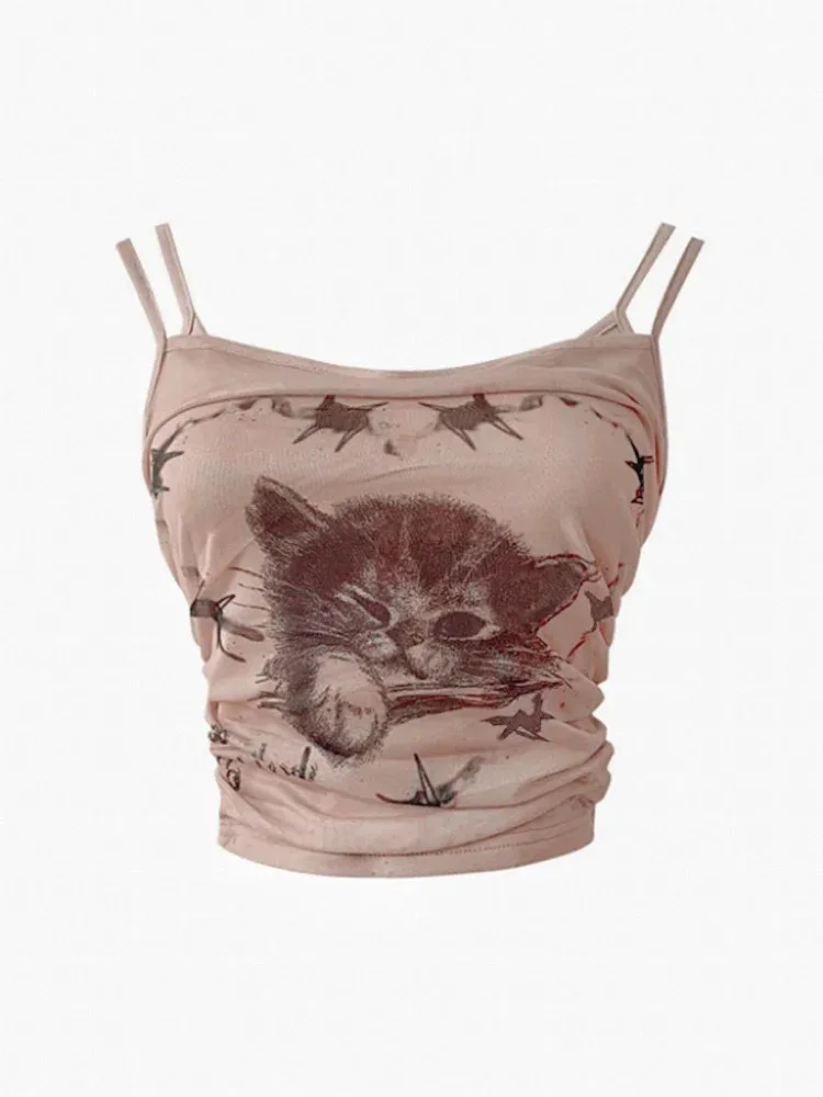 Ästhetisches Katzenprint Camisole im Y2K-Stil