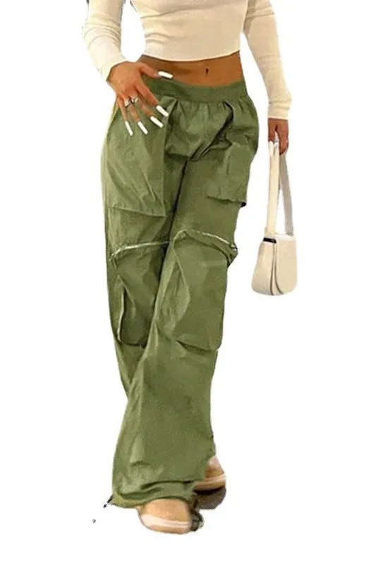 Street loose large pocket zipper woven pants