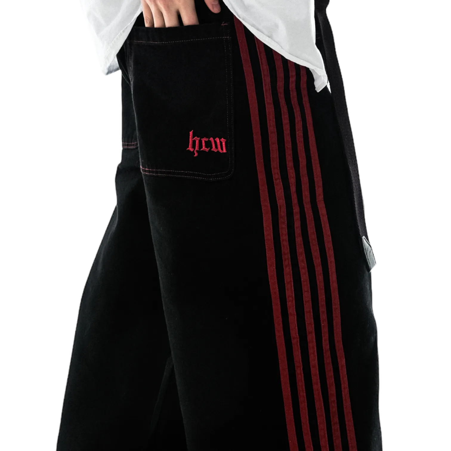 TRACK JEANS (BLACK/RED)