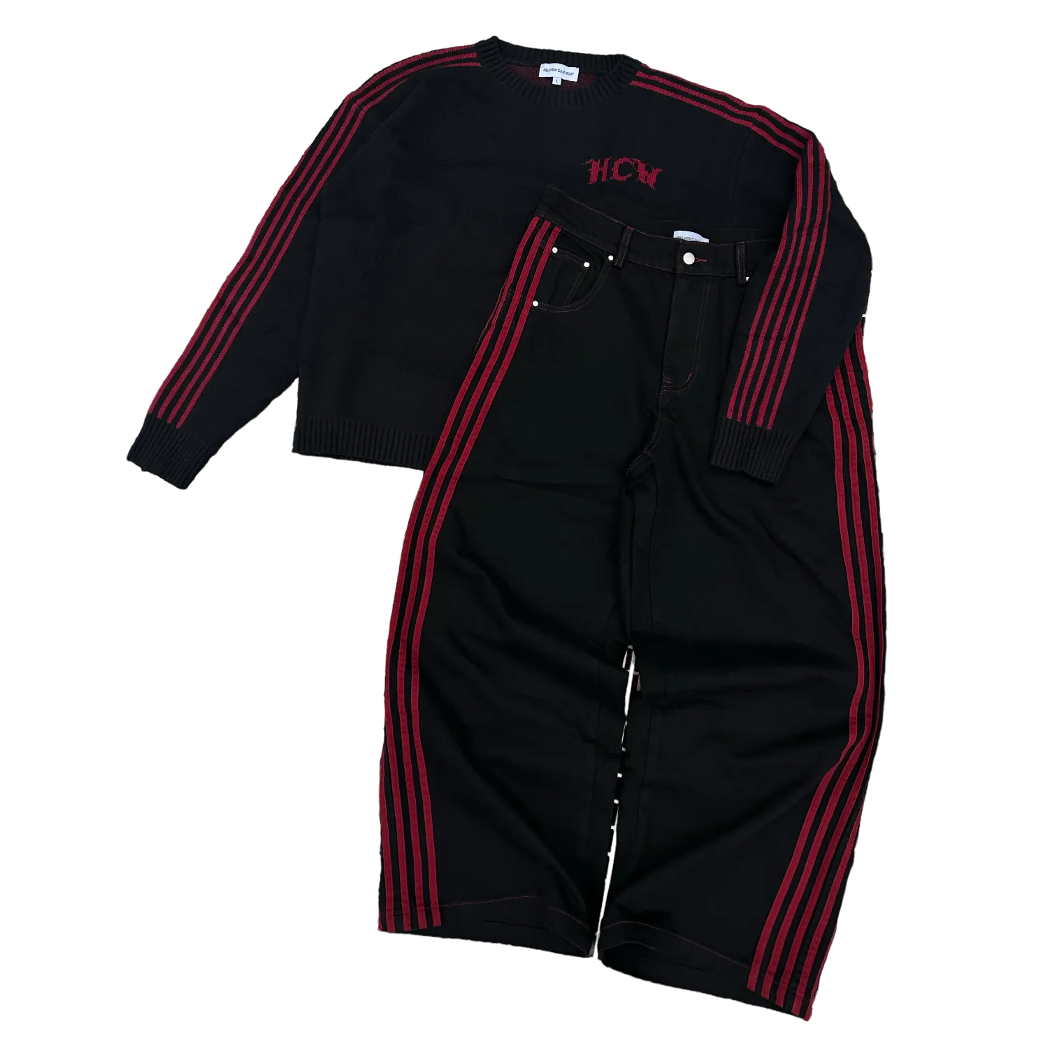 TRACK JEANS (BLACK/RED)