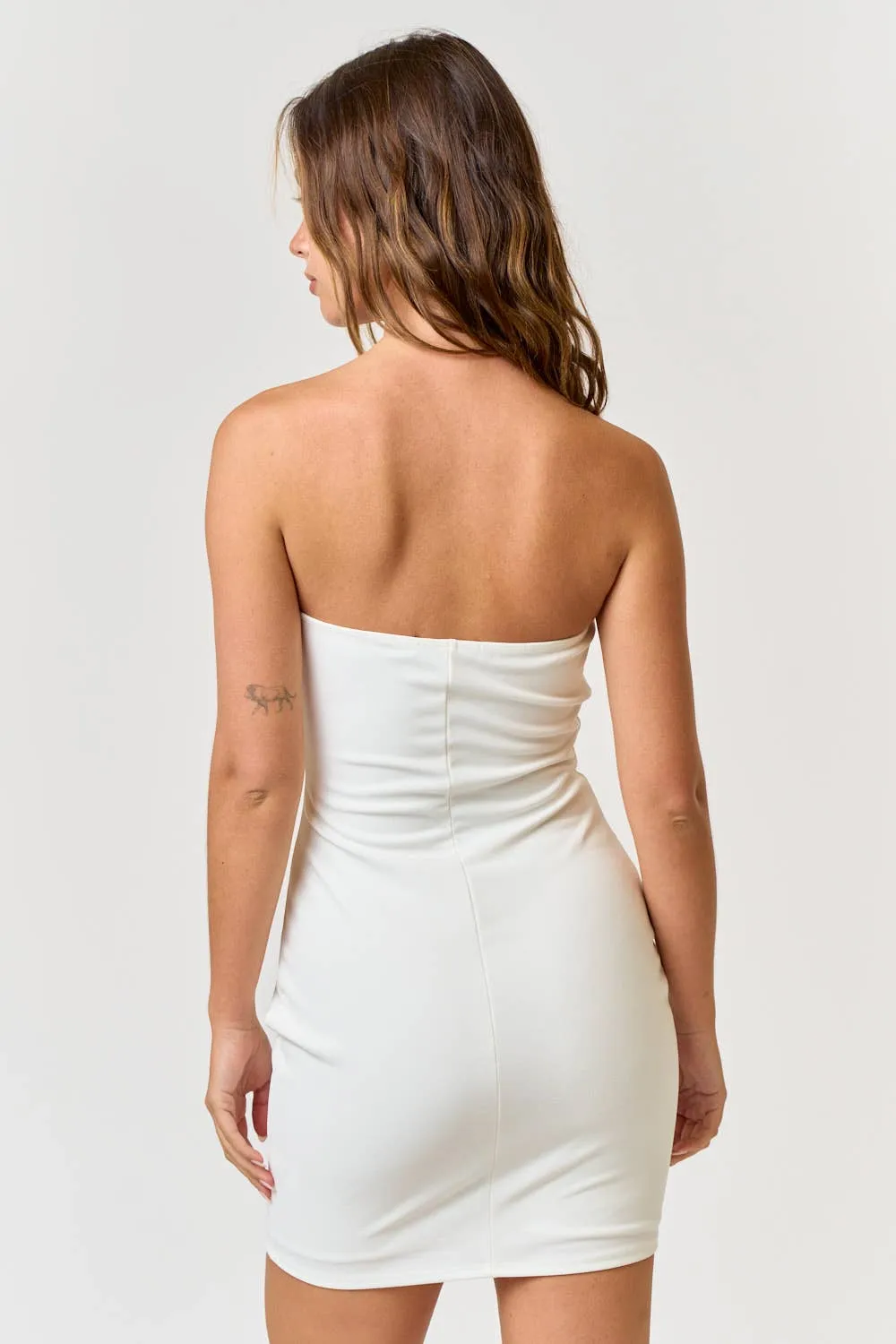 White Rosette Bow Detail Tube Bodycon Dress